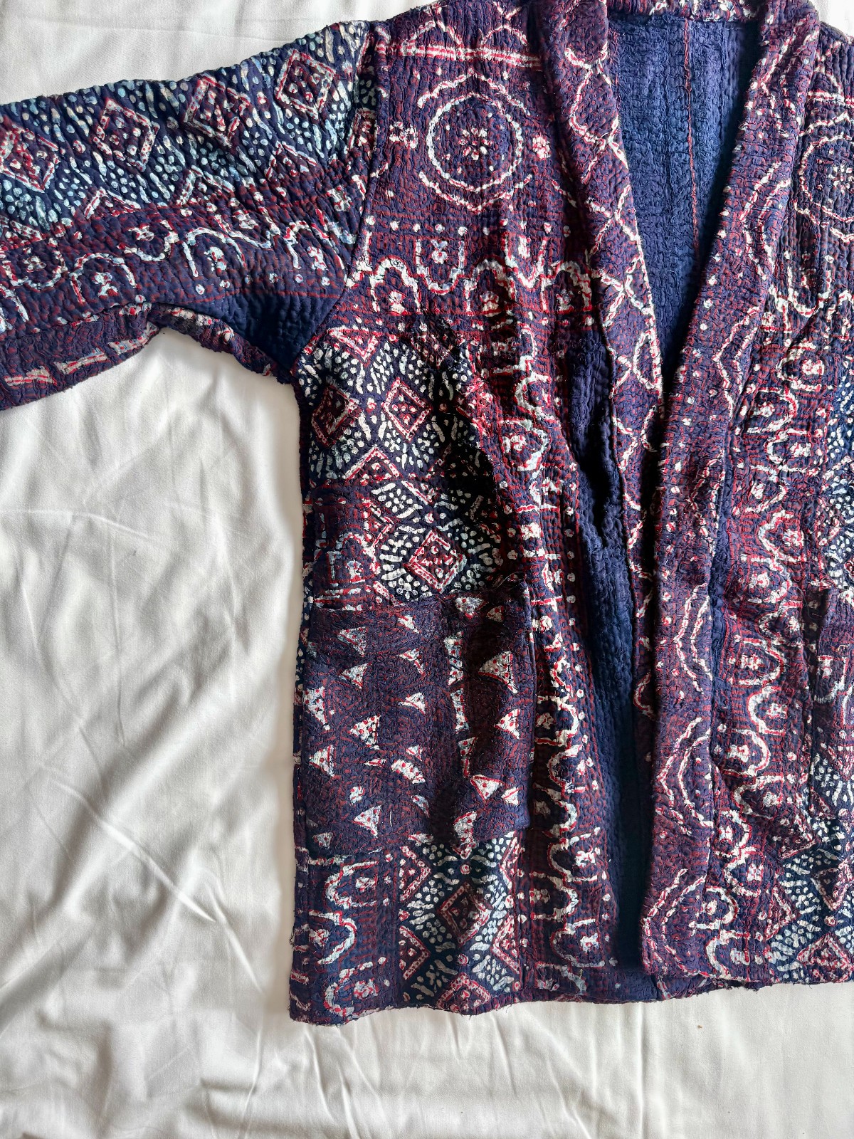 Indigo Quilted Kimono Jacket | Boho Cotton Coat | Handmade Kantha Style Layering