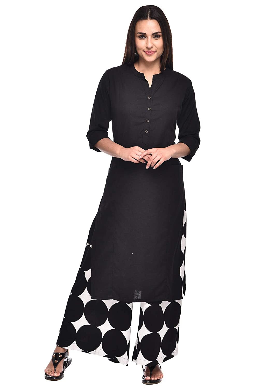 Cotton Kurta For Women 3/4 Fold-up Sleeve Regular Flex Kurti Dress