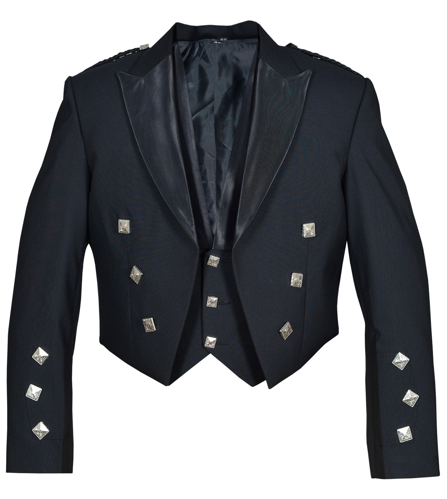 Formal Scottish Kilt Black Prince Charlie Jacket With 3 Buttons Vest