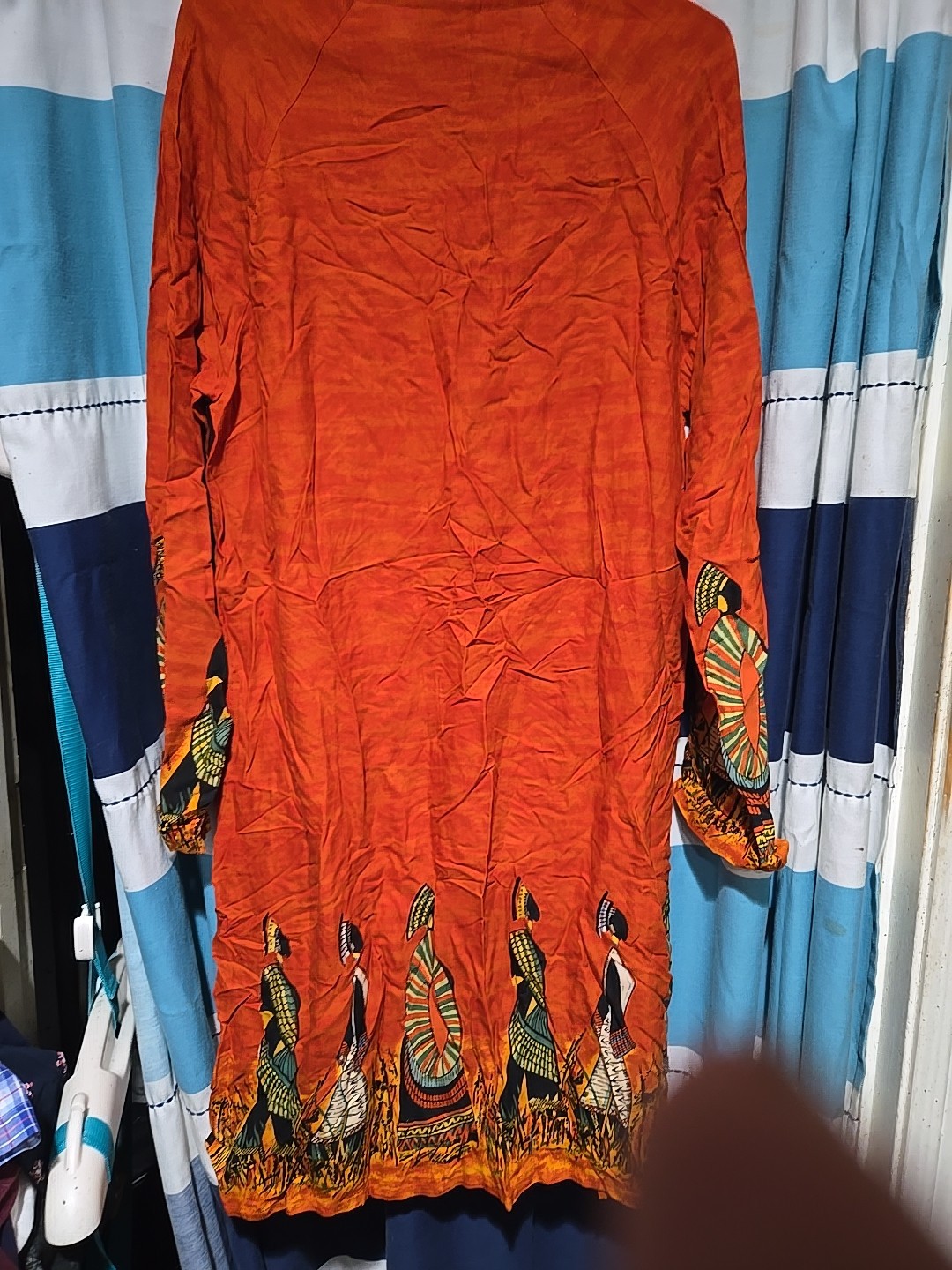 Orange coveup/jacket with Button Detail Lg Tribal Print 100%rayon