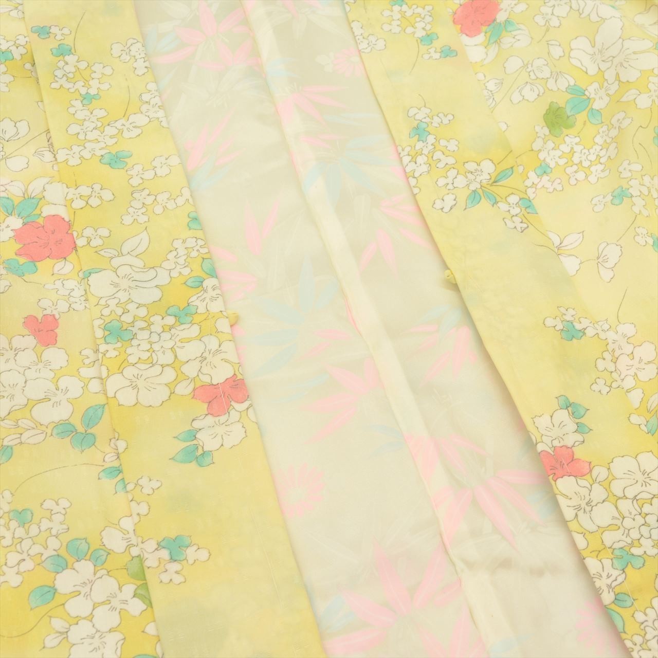 Vintage Japanese Kimono | Haori | Yellow Synthetic | Floral | tt1369b