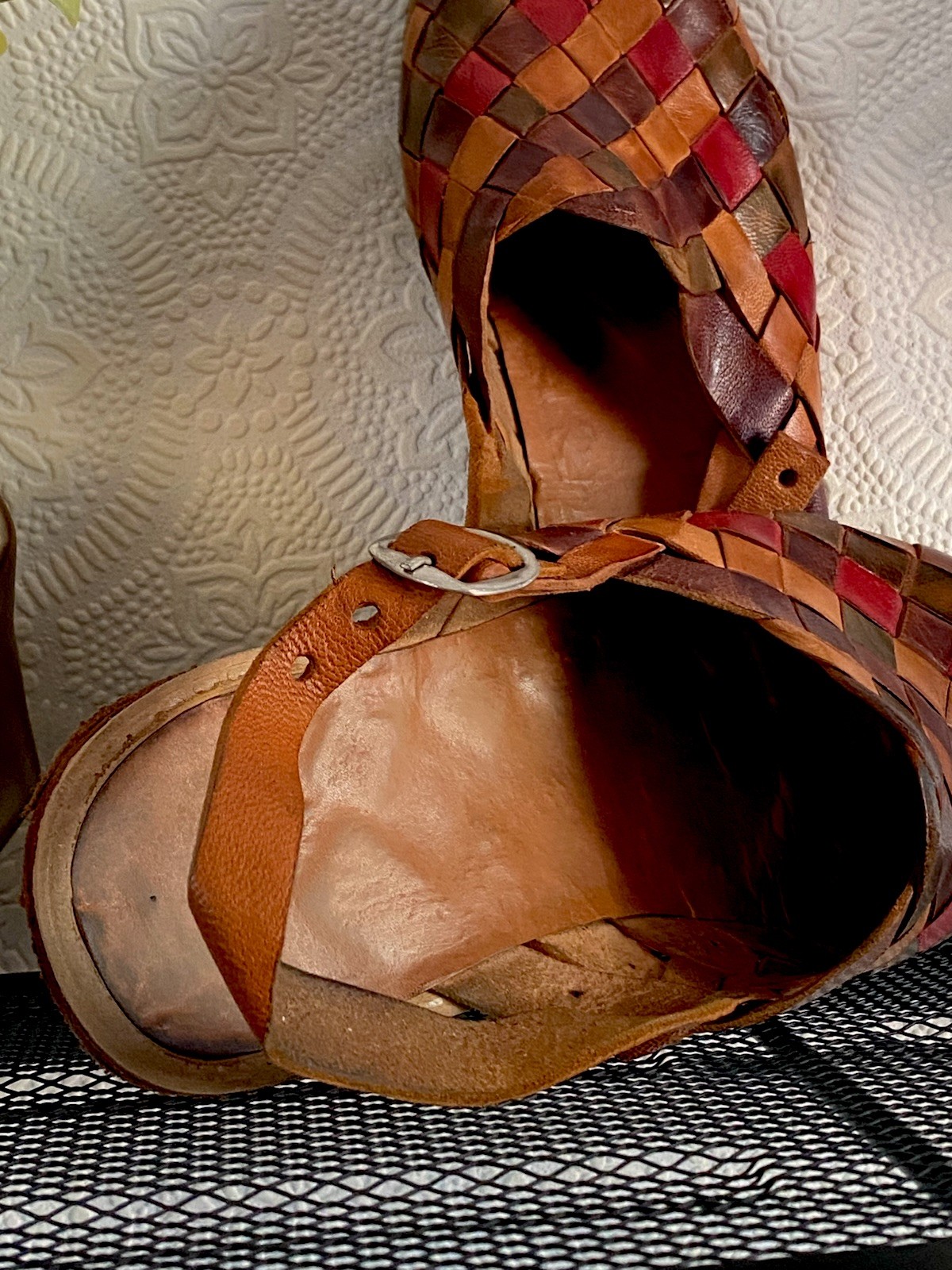 Peculiar HANDMADE LEATHER Bag and Sandals 7M Boho Style, Red Brown Orange.