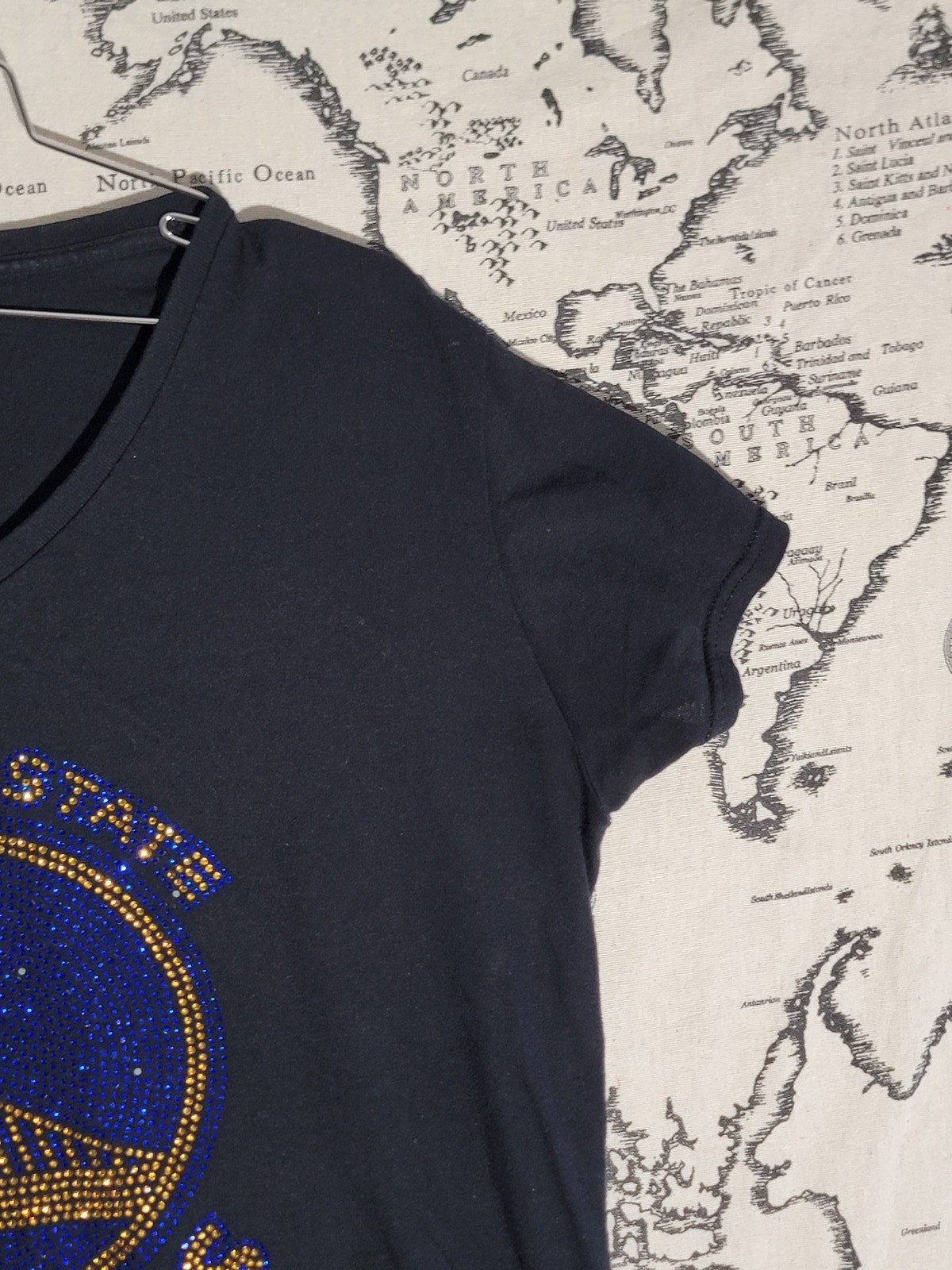 Gildan Golden State Warriors Rhinestone V-Neck T-Shirt Women’s 2XL
