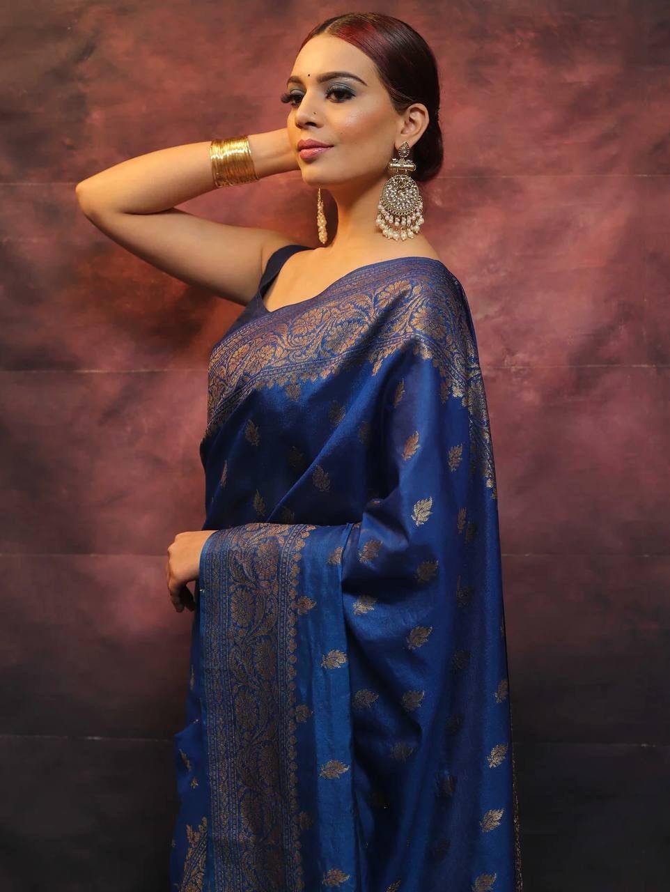 Women Designer Soft Lichi Silk Blue Saree With Blouse Bridal Function Party Wear