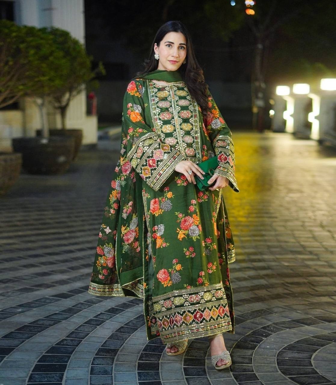 Latest Heavy Chinon Silk Green Salwar Kameez With Dupatta For Wedding Wear