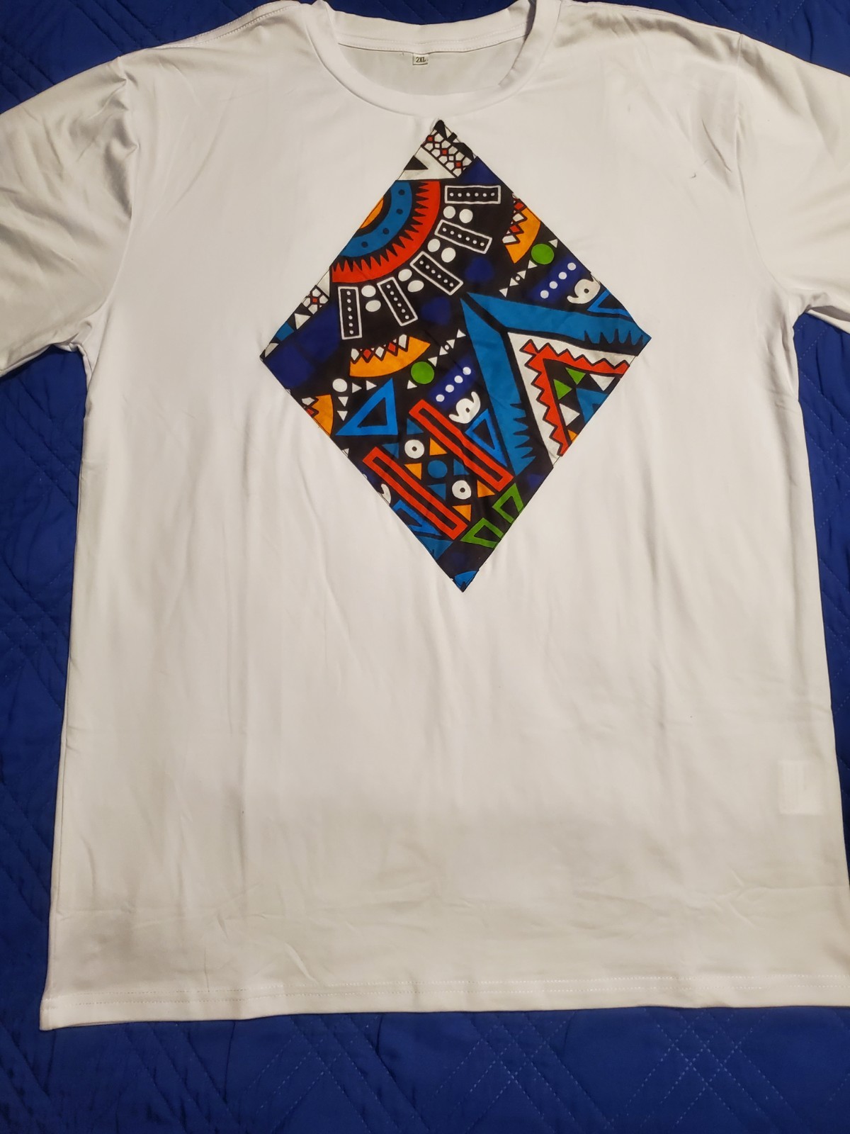 2-Piece African Dashiki Print Lounge Set White Asymmetric – Blue XXL (Fits XL)