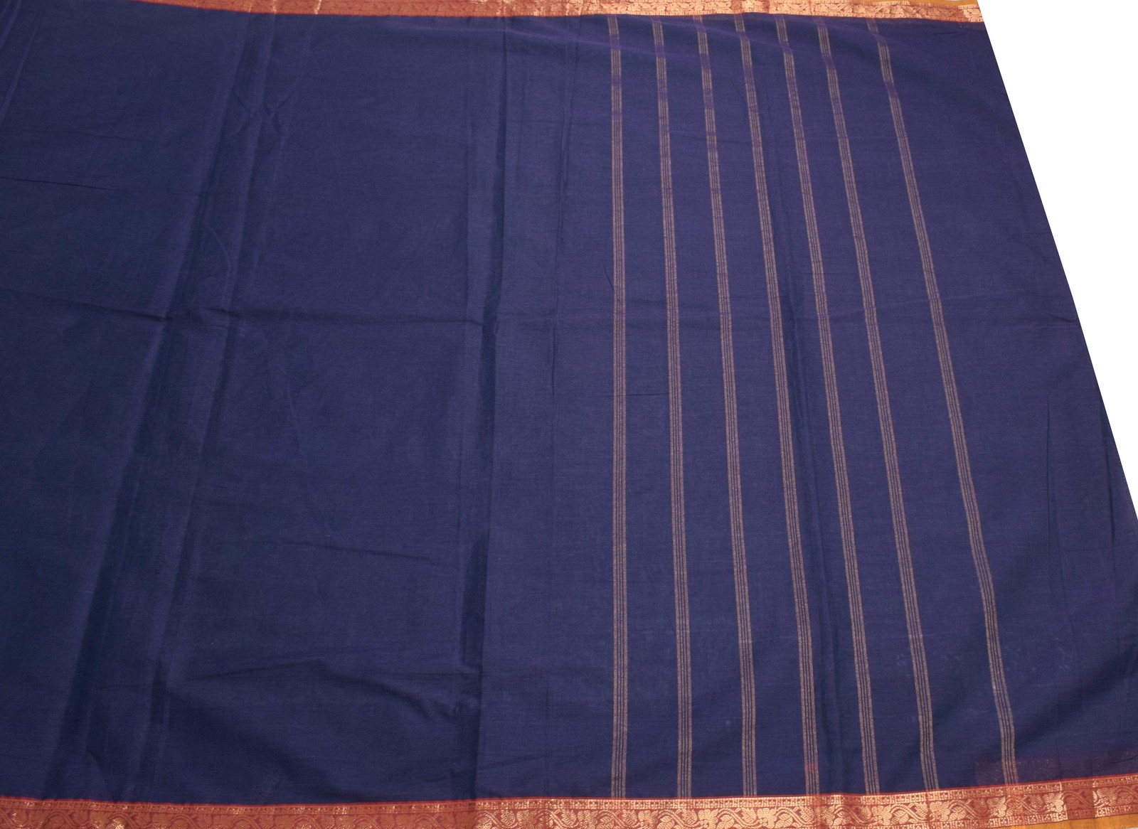 Sushila Vintage Blue Pure Cotton Saree Zari Woven Narayanpet Sari Craft Fabric