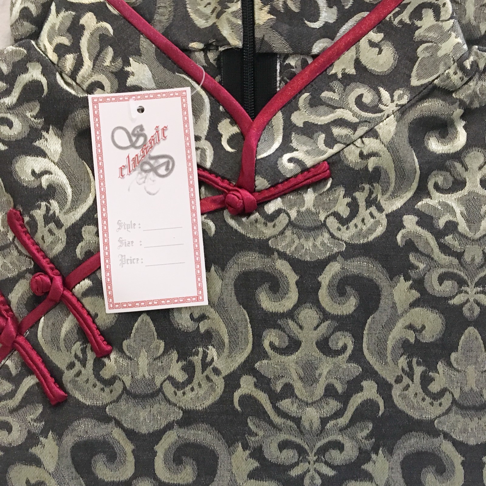 Short Sleeve Chinese Cheongsam Qipao Summer Dress Black with Gold Flower