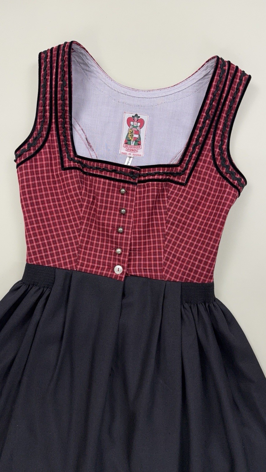 Salzburger Dirndl Cotton Bavarian Dress Austria Checked Trachten XS