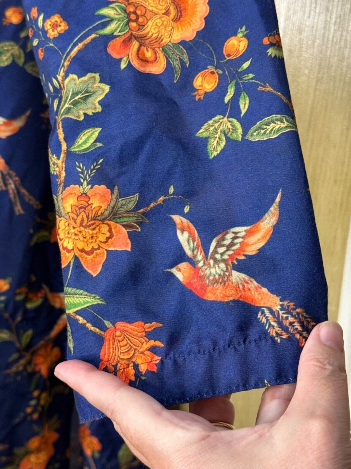 VASTRAMAY Kurta Blue Multi Colored Bird Floral Size 36