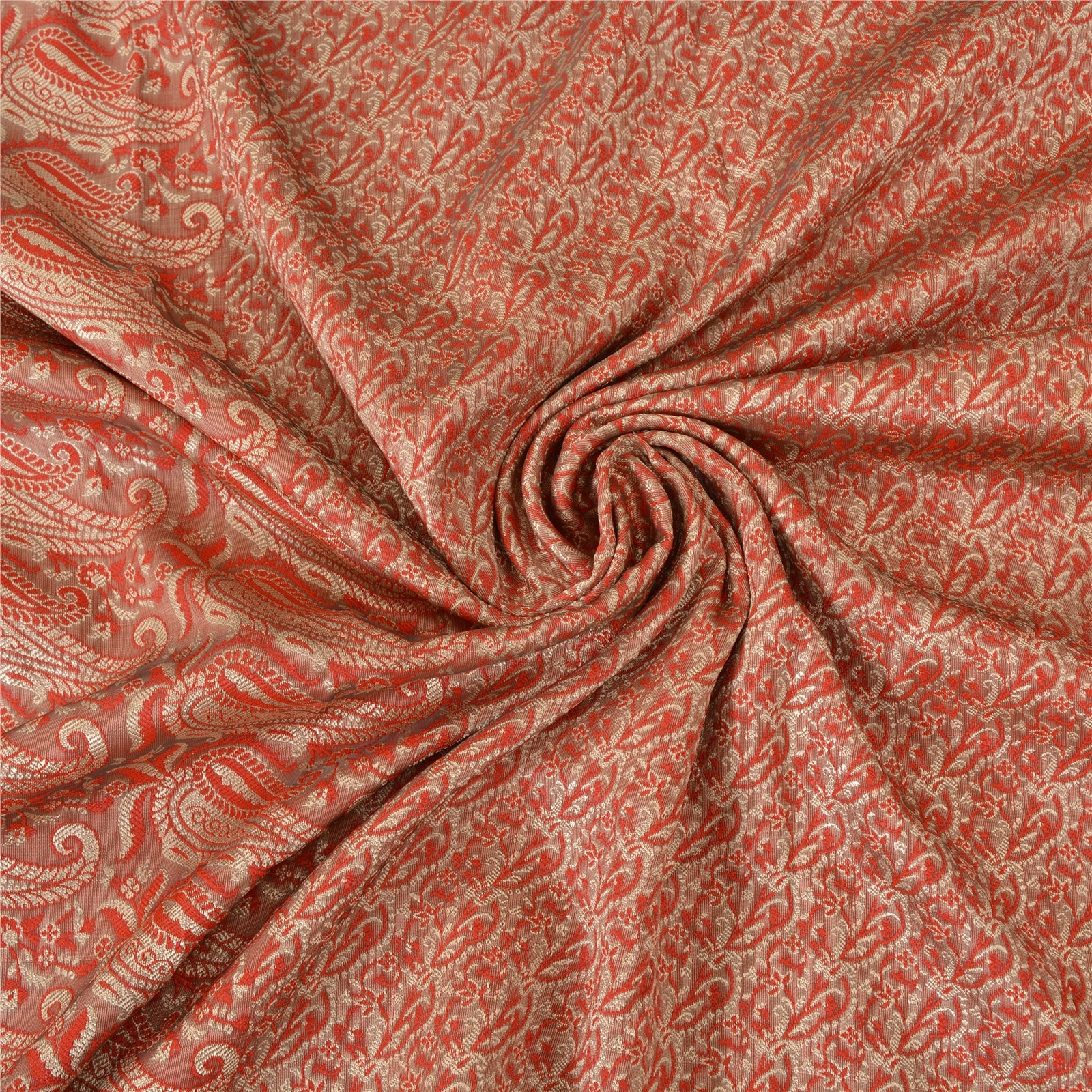 Sanskriti Vintage Red Sarees Blend Silk Brocade Banarasi Woven Fabric Craft Sari