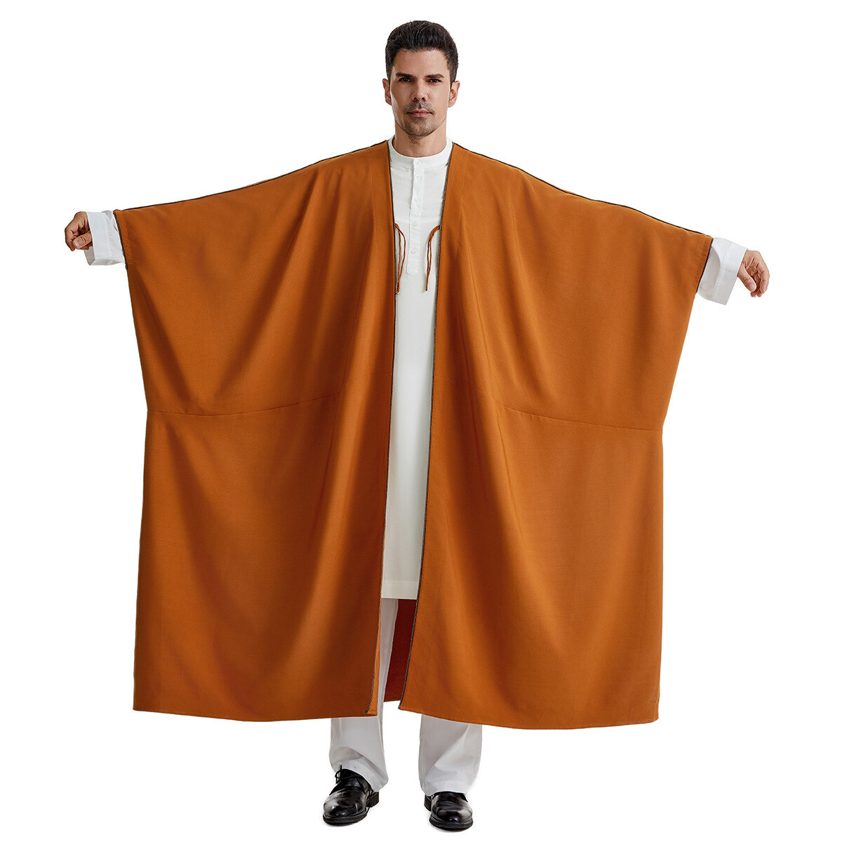 Arab Men Solid Color Abaya Muslim Thobe Thawb Kaftan Man Islamic Loose Cardigan
