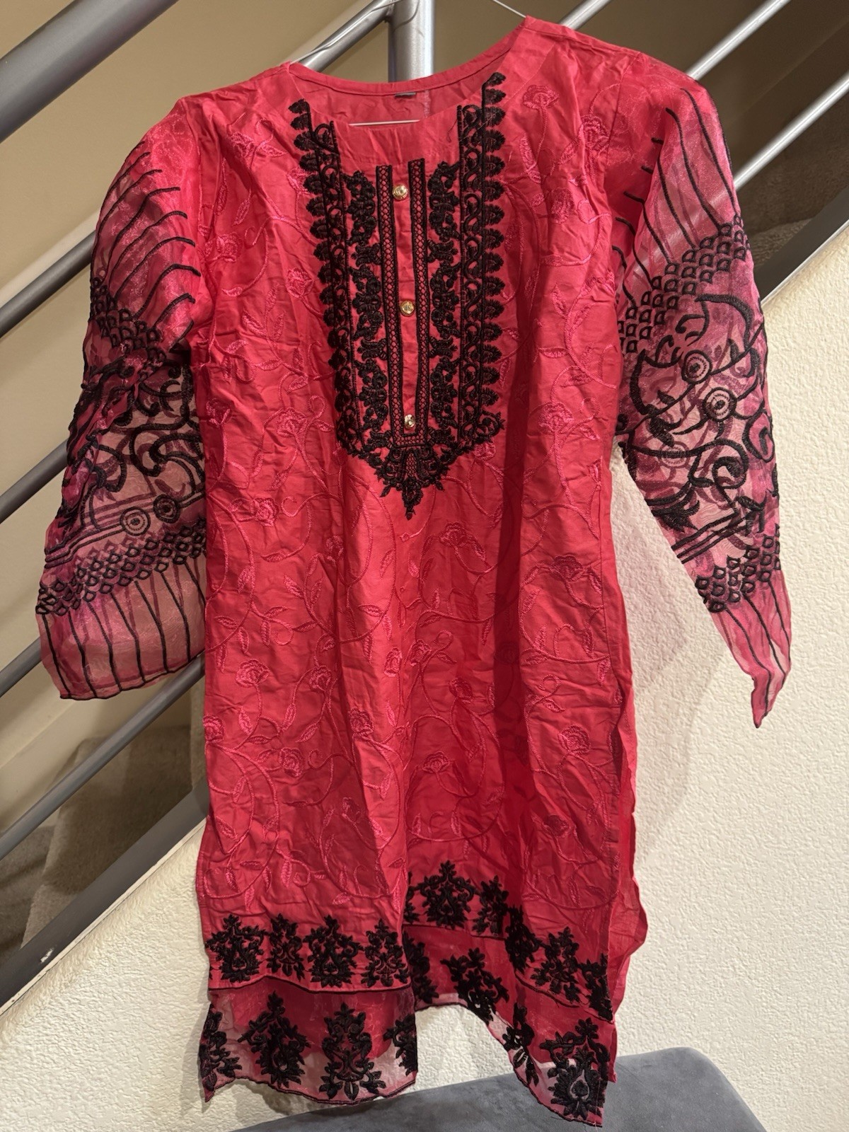 Pink Black Kurta Pakistani Indian Style Partywear Excellent Condition