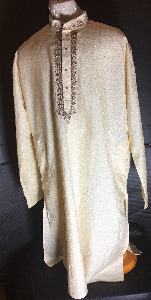 Kurti Kurta Tunic Size 42 (L-XL)gold Toned Buttons W/Fall Browns Embroided Ivory