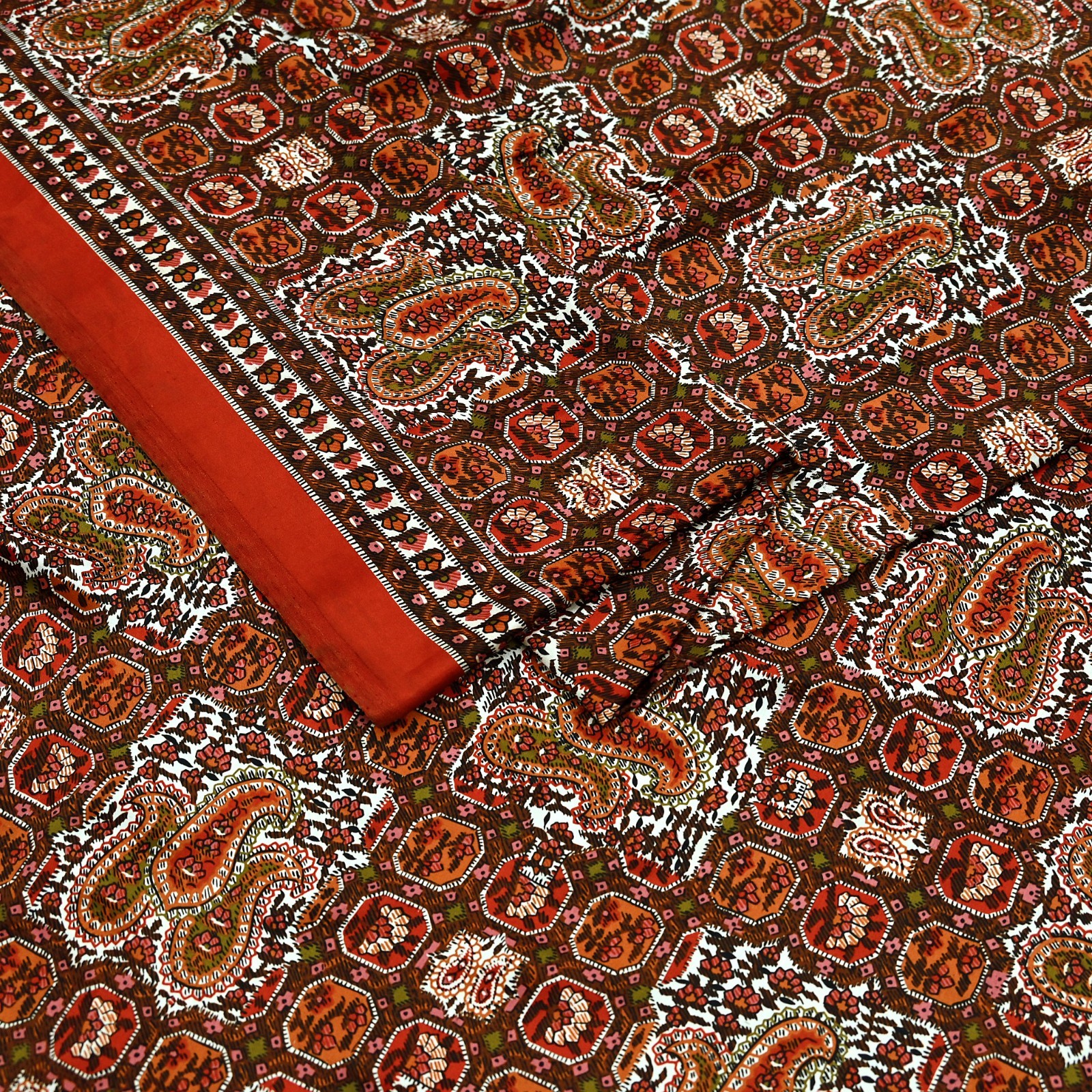 Indian Vintage Moss Crepe Sarees Printed Floral Sari Fabric 6 Yards Dress making