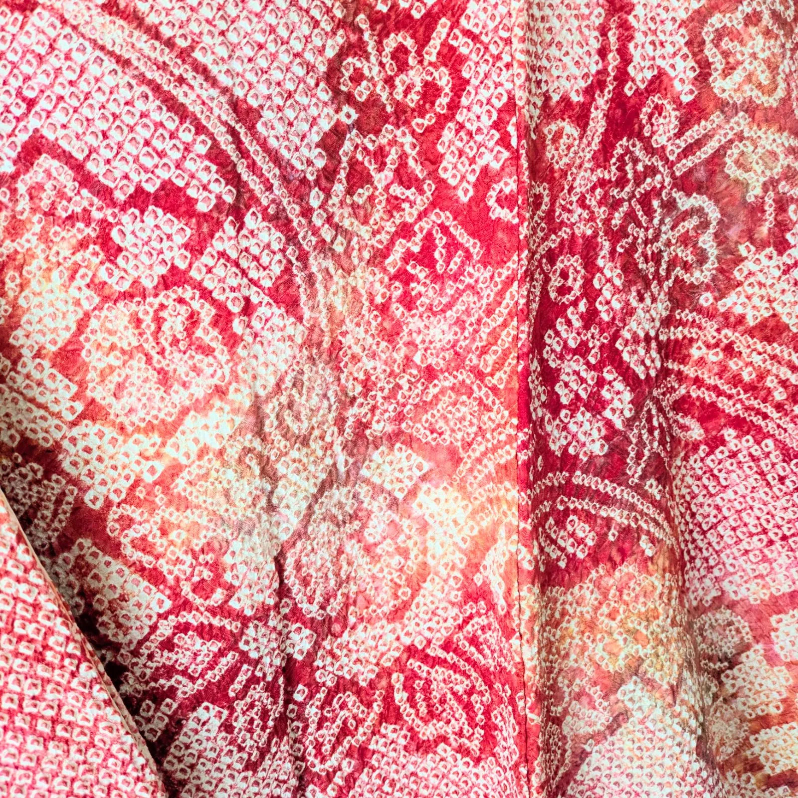 Vintage Japanese Pure Silk Haori Shibori Kimono Jacket Red Gradation Floral