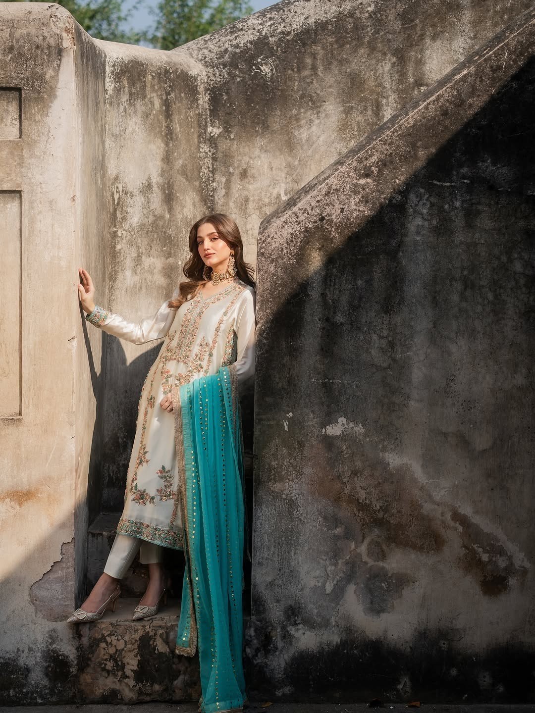 Readymade Faux Georgette Skyblue Salwar Kameez With Dupatta For Women Wear