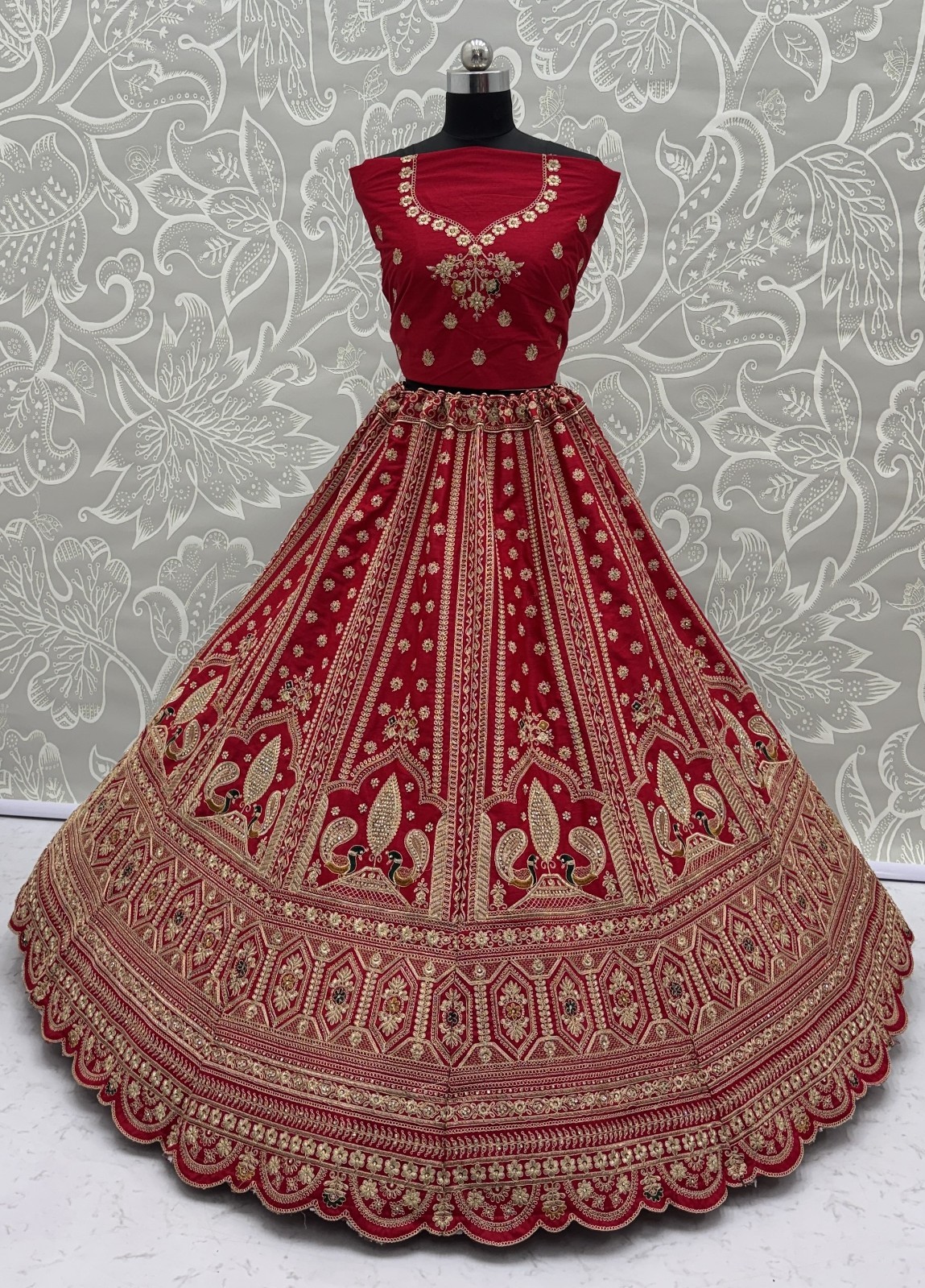 Women’s Silk Lehenga Choli Peacock Embroidery Wedding Party Festive Outfit