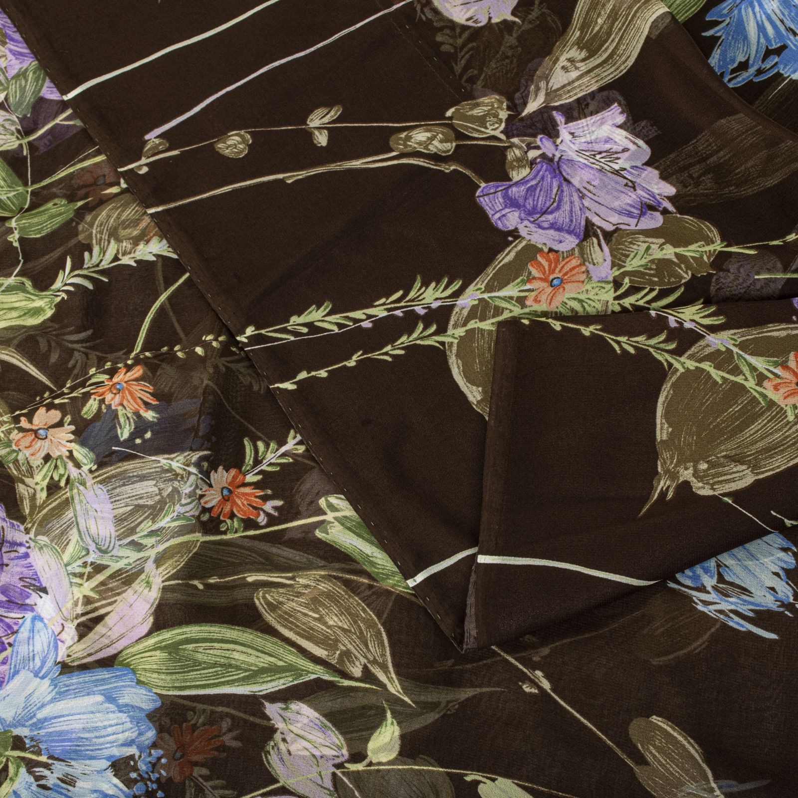 Sanskriti Vintage Brown Pure Georgette Silk Saree Floral Print Sari 6Yard Craft