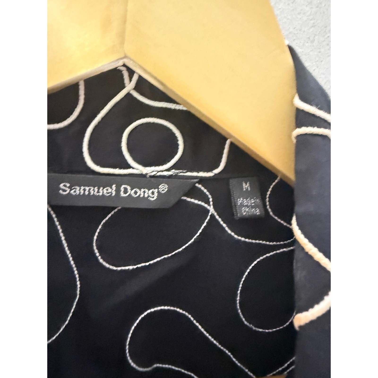 Samuel Dong Full Dual Zip Jacket Black White Embroidered Applique Cotton size M