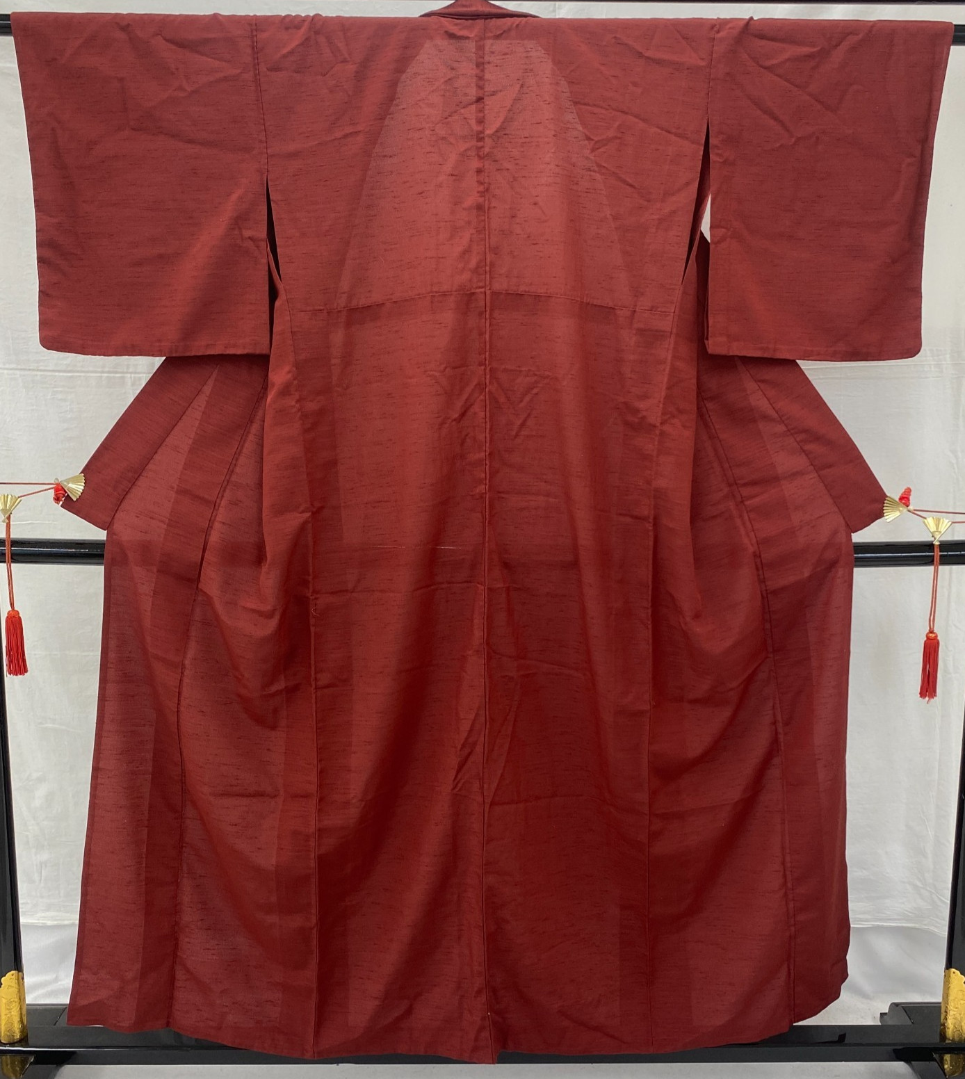Japanese Vintage Kimono Silk Red No Lining Traditional Authentic Length 60 in