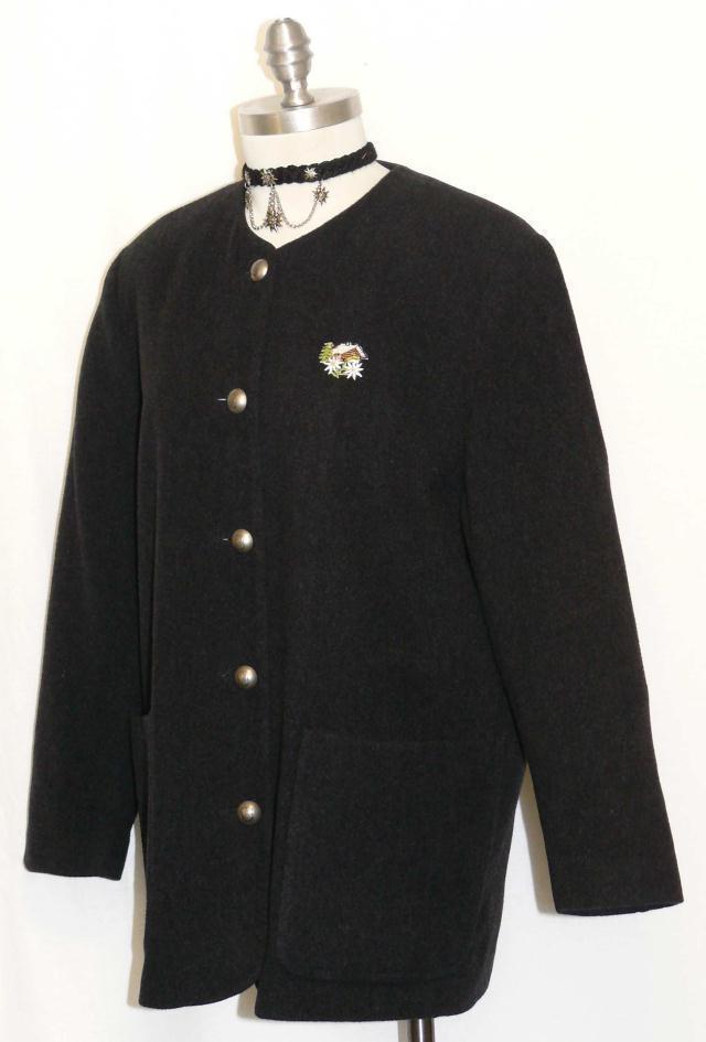 WOOL + CASHMERE / BLACK German Winter Sport Country Dress JACKET Coat / 40 14 L