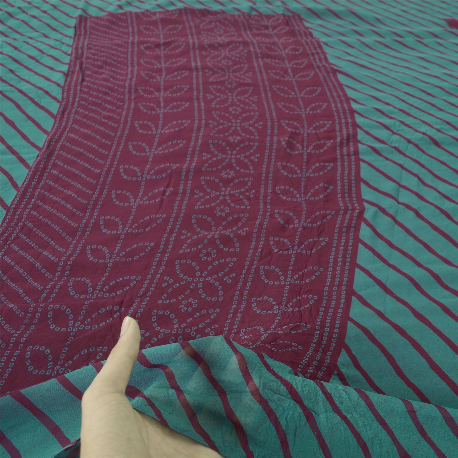 Sanskriti Vintage Sarees Pure Georgette Purple & Blue Bandhani 6Yd Gujrat Sari