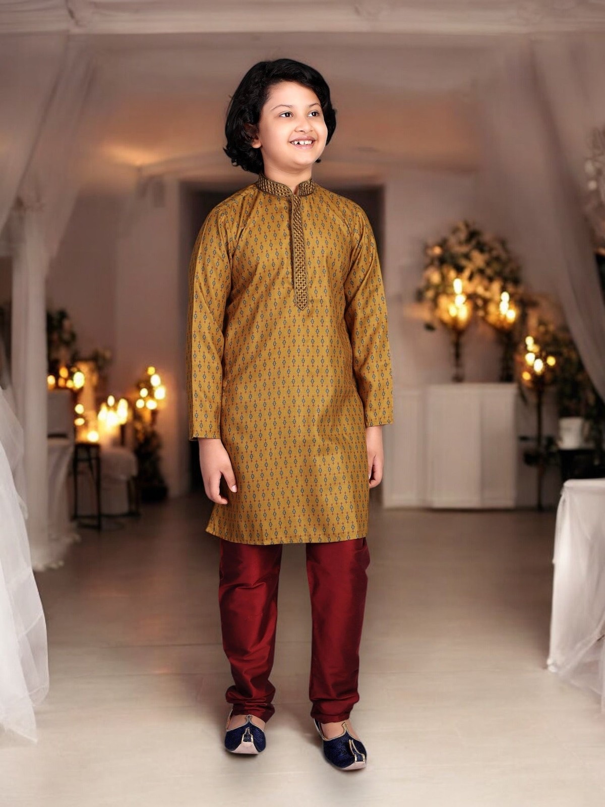 Poly Digital Print Work Traditional Kurta Pajama Set for Boys, Cultural Wear