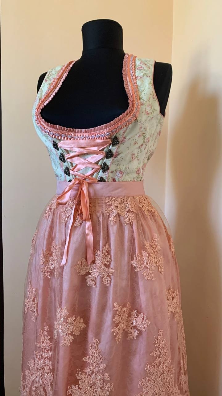 Alpenfee Dirndl Dress Apron Floral Lace Up Trachten Oktoberfest EU 42 Romantic