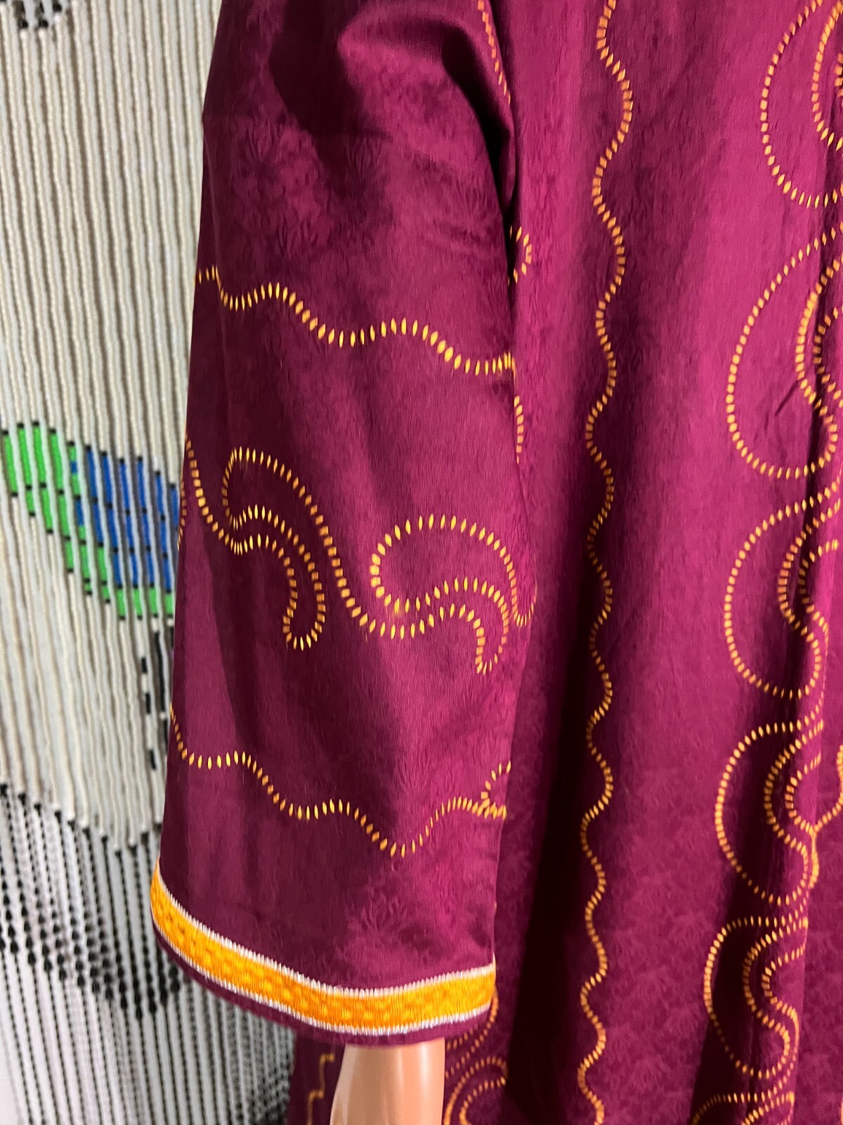 Unisex Men Women Kaftan Long Robe Gnana Africa Burgundy Embroidery Free Chest 56