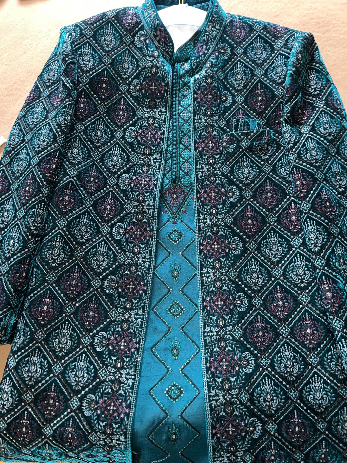 Custom Made Mens Indian Wedding Attire Full Set: Jacket, Kurta, Pant