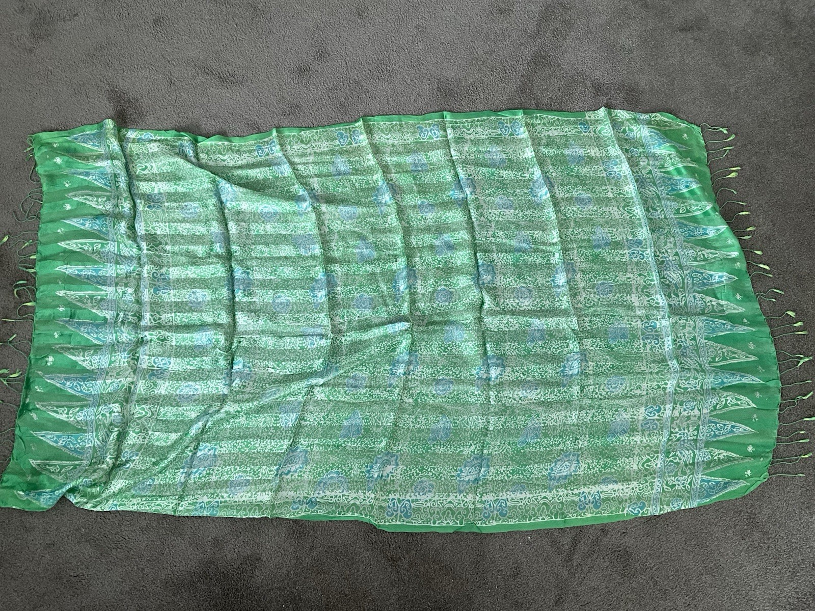 Vintage Brahma Torta Sari Fine Batik Cotton Cloth~Green Blue