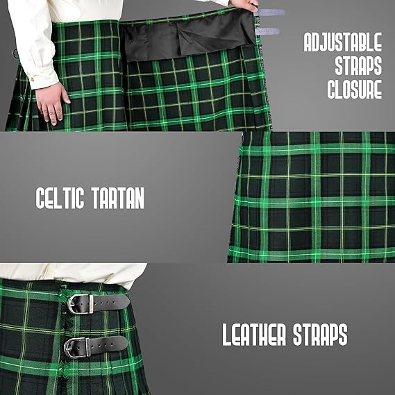 Kilt for Men I Scottish Tartan Kilt Polyviscose 8 Yard Traditional Mens Kilt