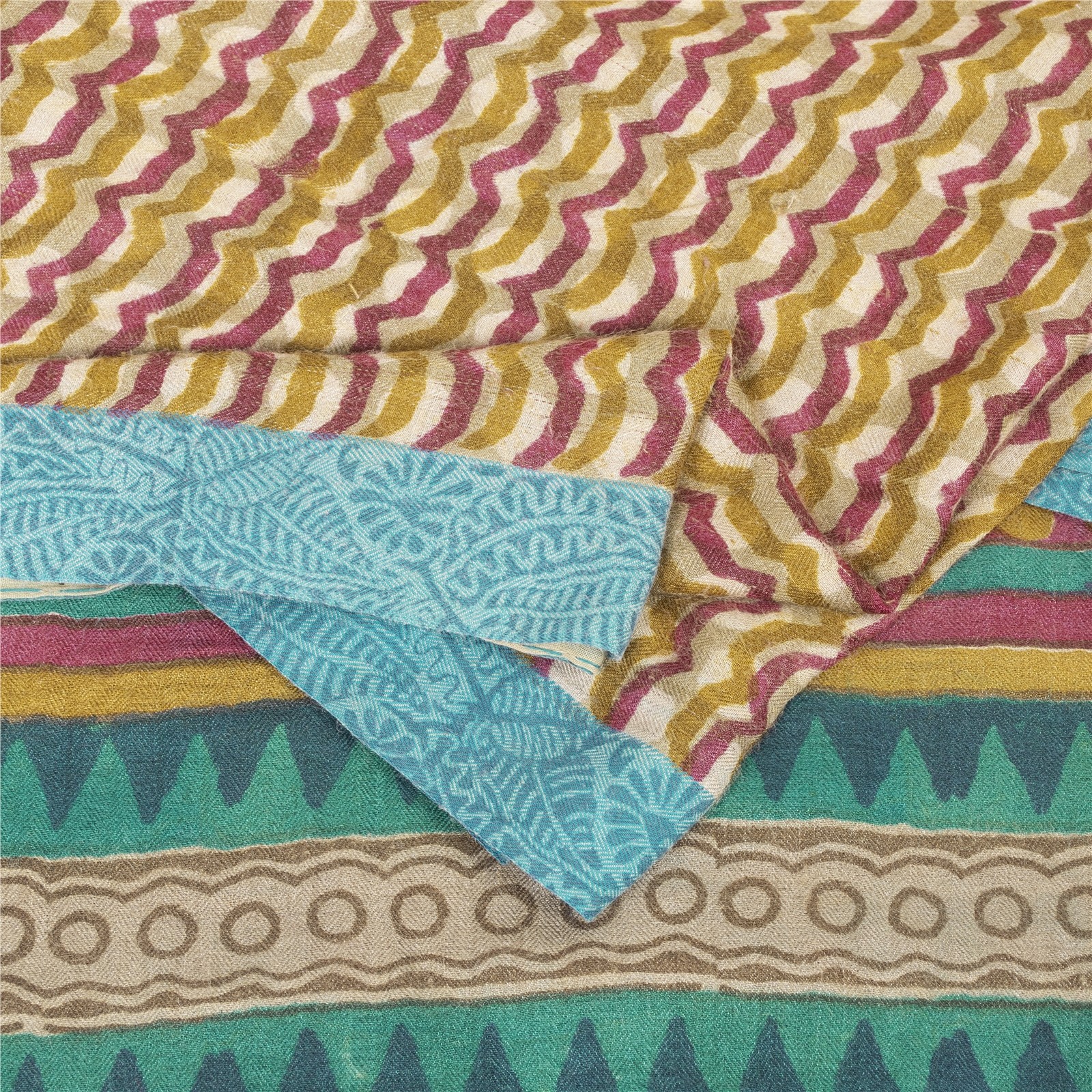 Sanskriti Vintage Sari 100% Pure Woolen Geometric Print 6Yd Sarees For Crafters