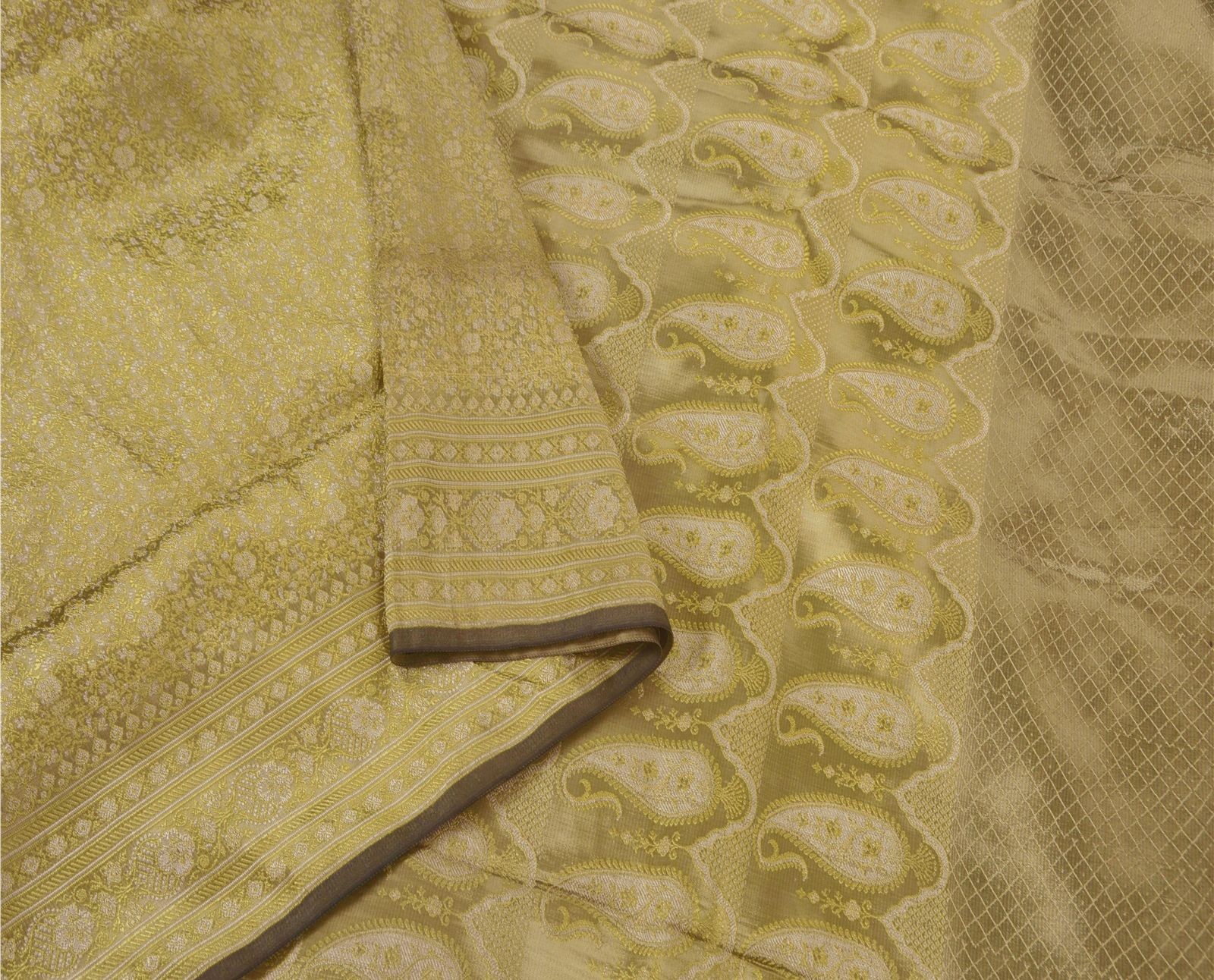 Sanskriti Vintage Green Blend Silk Woven Saree 5+Yd Craft Fabric Cultural Sari
