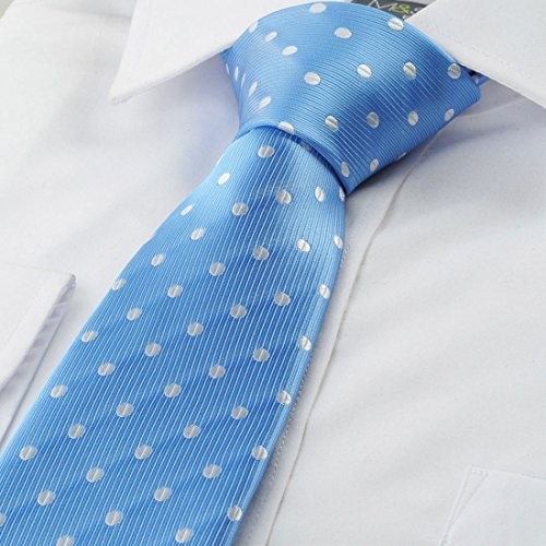 Mens Necktie Polka Dot Ties For Men Classic Dressing Tie Sky Blue White