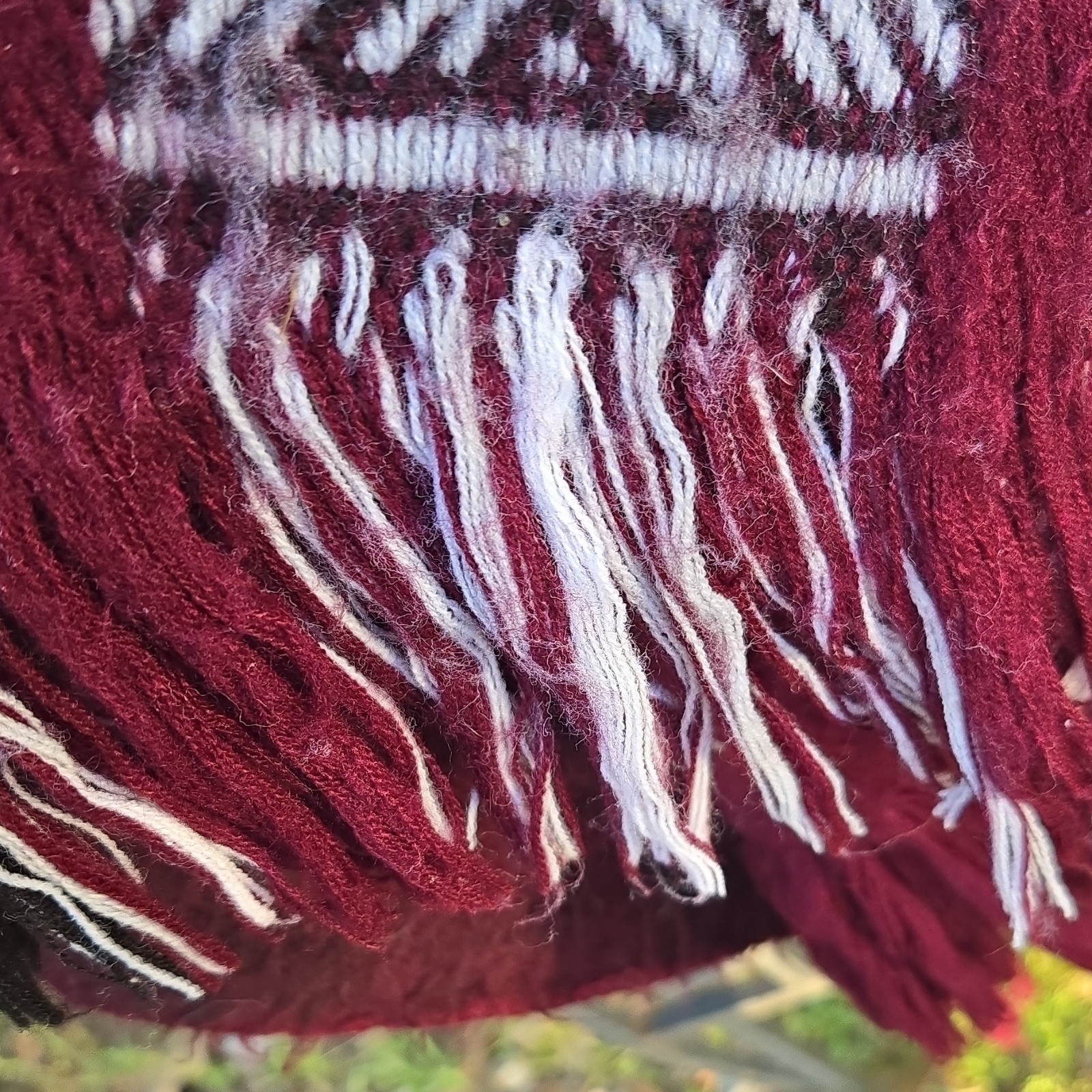 INCA MAKI Wool Cotton Burgundy Poncho Ecuadorian Alpaca Motif One Size