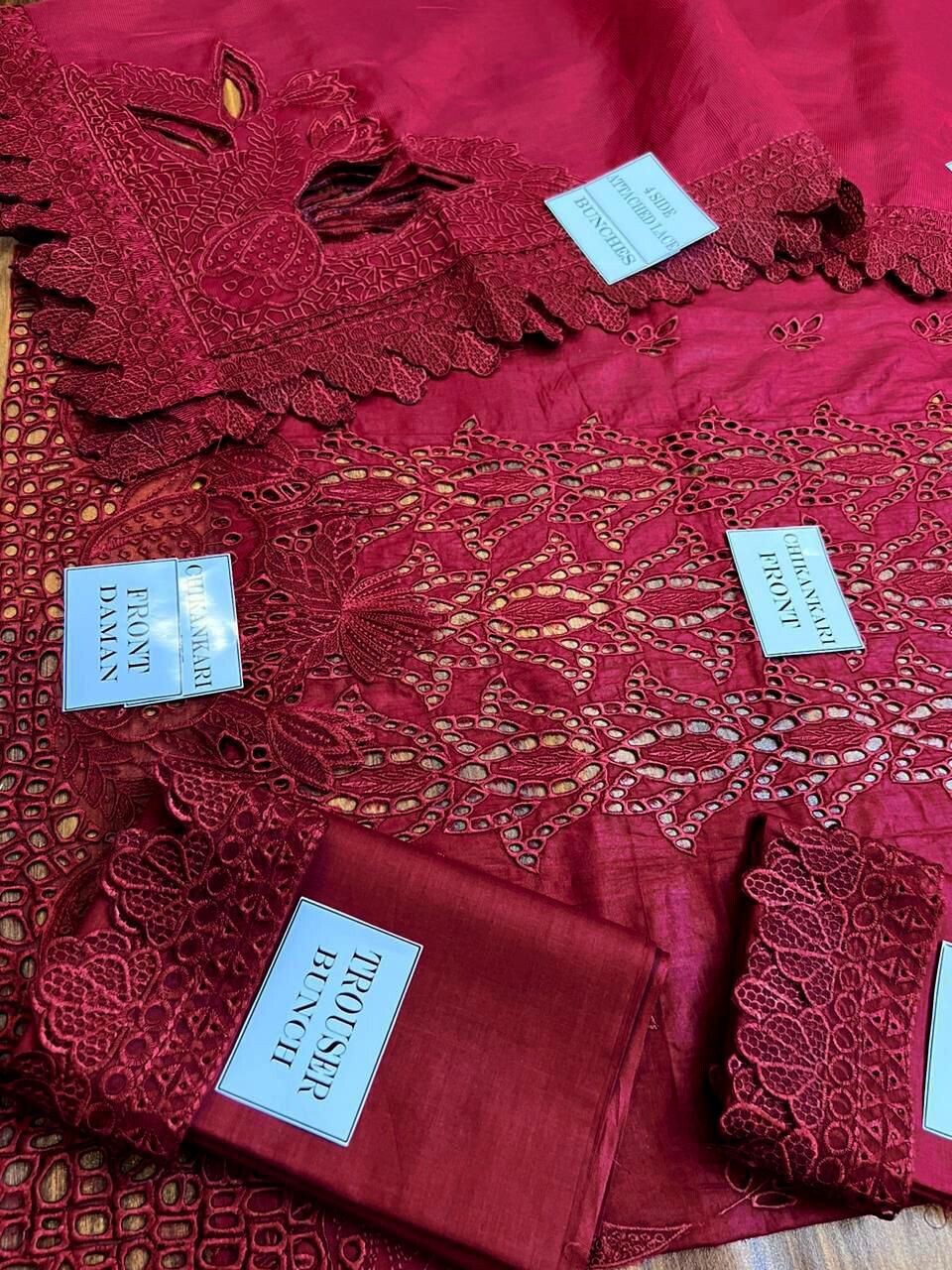 Pakistani Rangrasiya Chickankari Lawn Embroidered Cotton Suit Wedding Khaddi Net