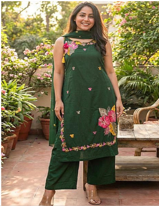 Women’s Sleeveless Cotton Kurti Pant Dupatta Set Indian Wedding Wear Kurta Set
