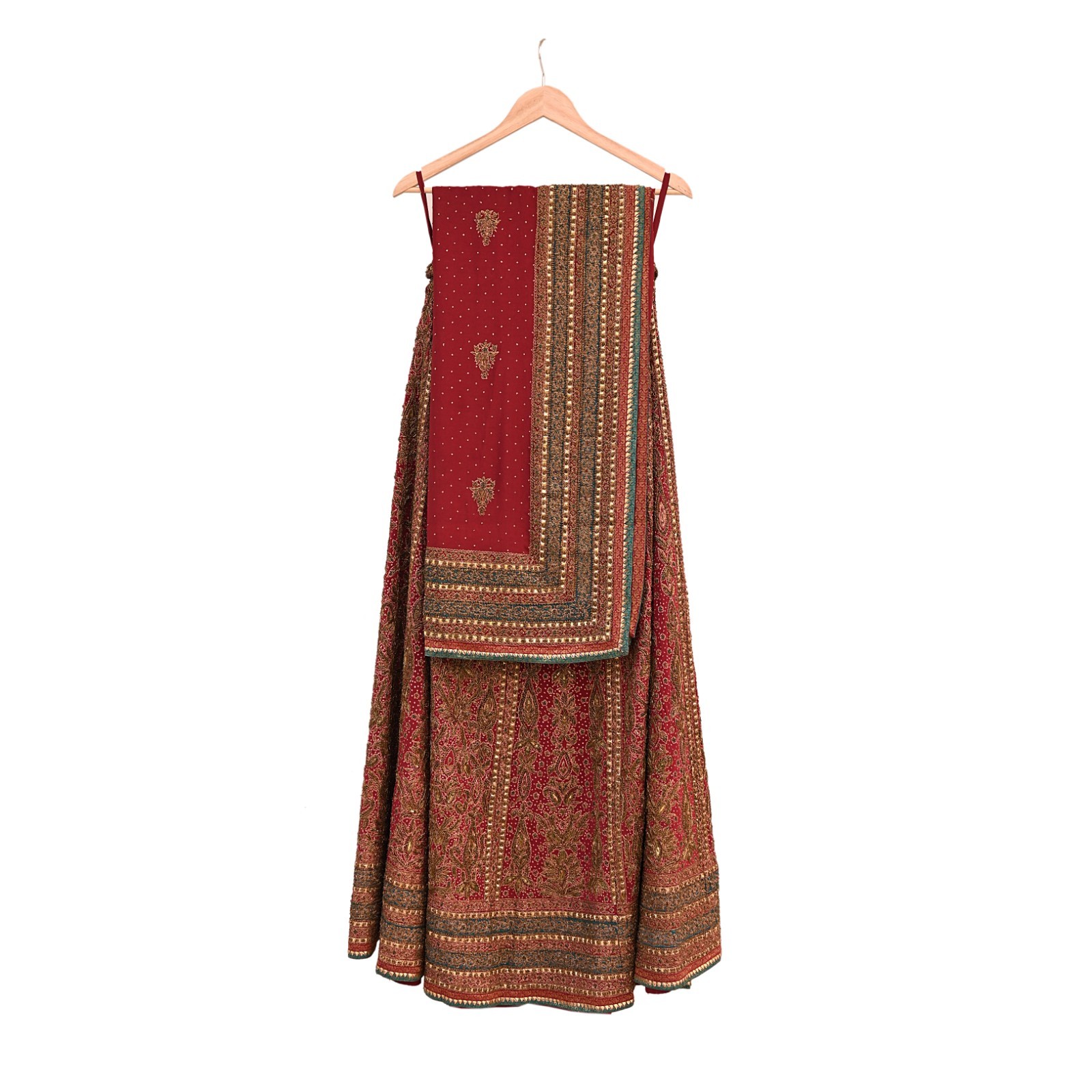 Pre-owned Maroon Pure Silk Hand Embroidered Ritu Kumar Designer Lehenga 3pcs set