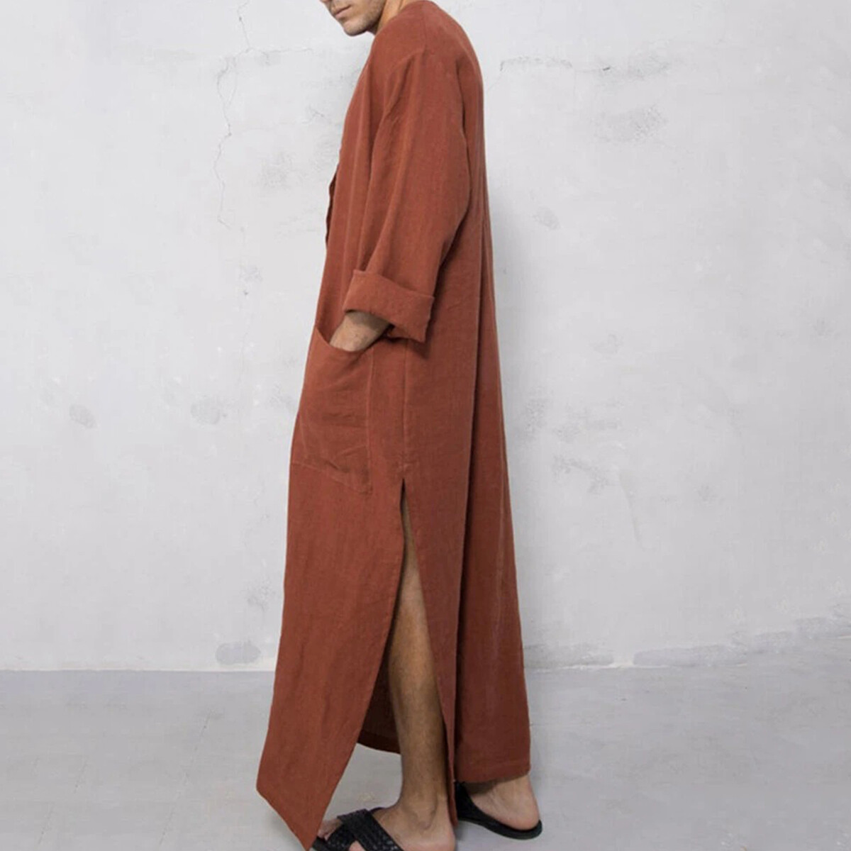 Men Arab Muslim Robe Baggy Islamic Thobe Casual Jubba Kaftan Long Robes Clothing