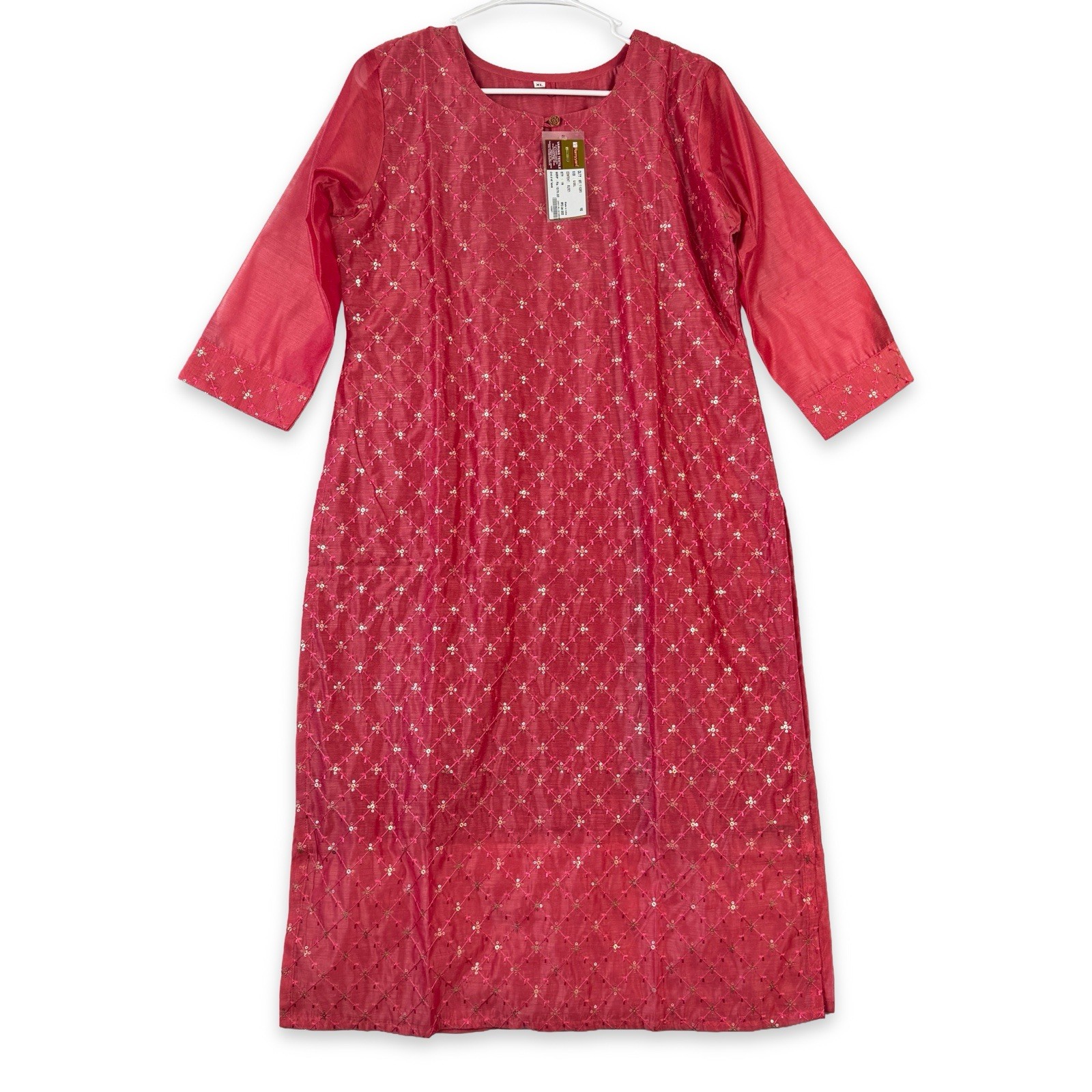 Ramyyam Sequined Kurti Womens XL 3/4 Sleeve Coral Pink NWT