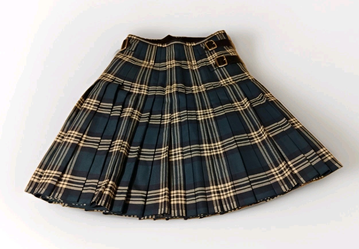 Gaelic Themes Scotland Tartan Kilt Skirt Plaid Blue 29 Waist Buckle Wrap