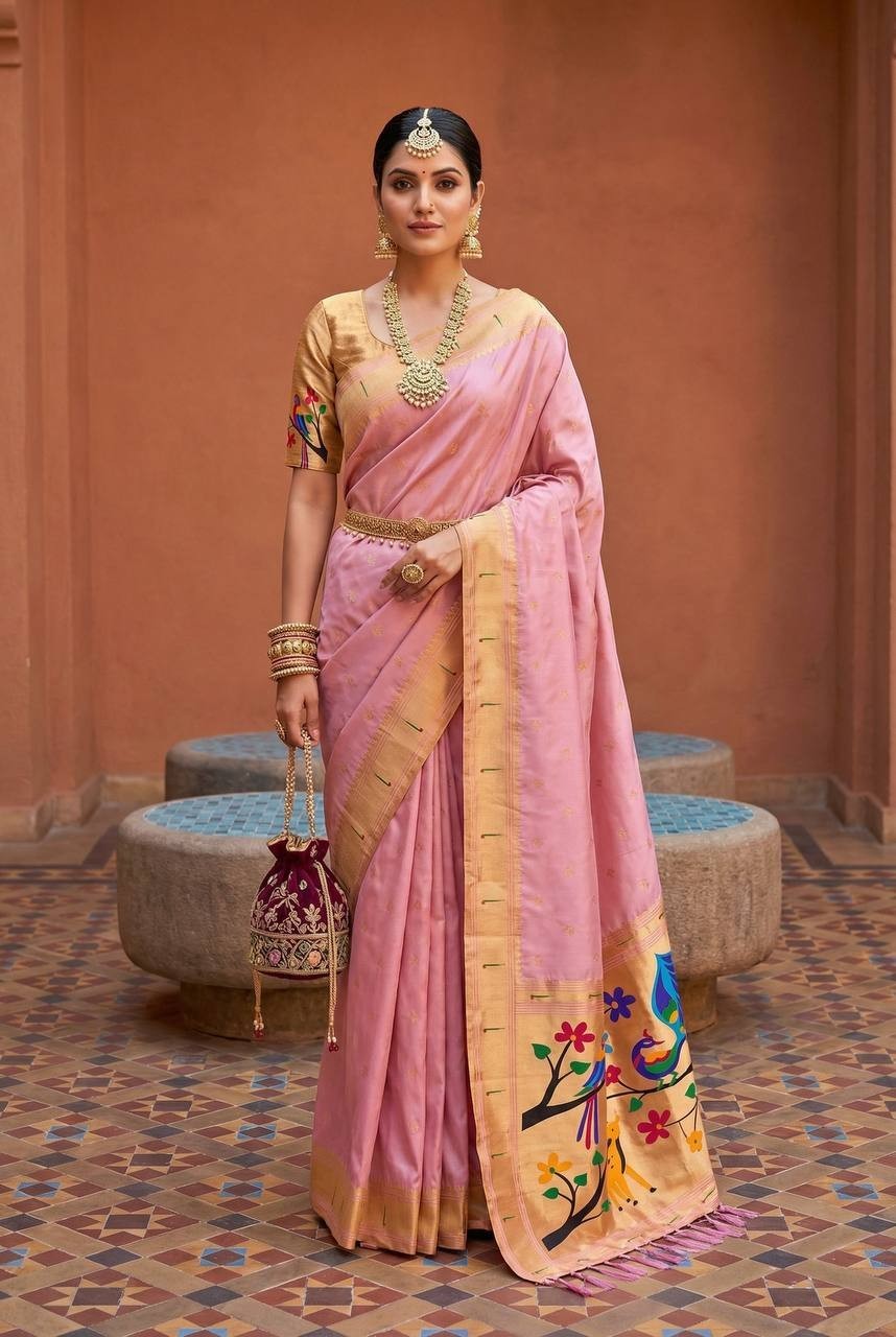 Traditional Wear Soft Pethani Silk Saree With Blouse For Women & Girls