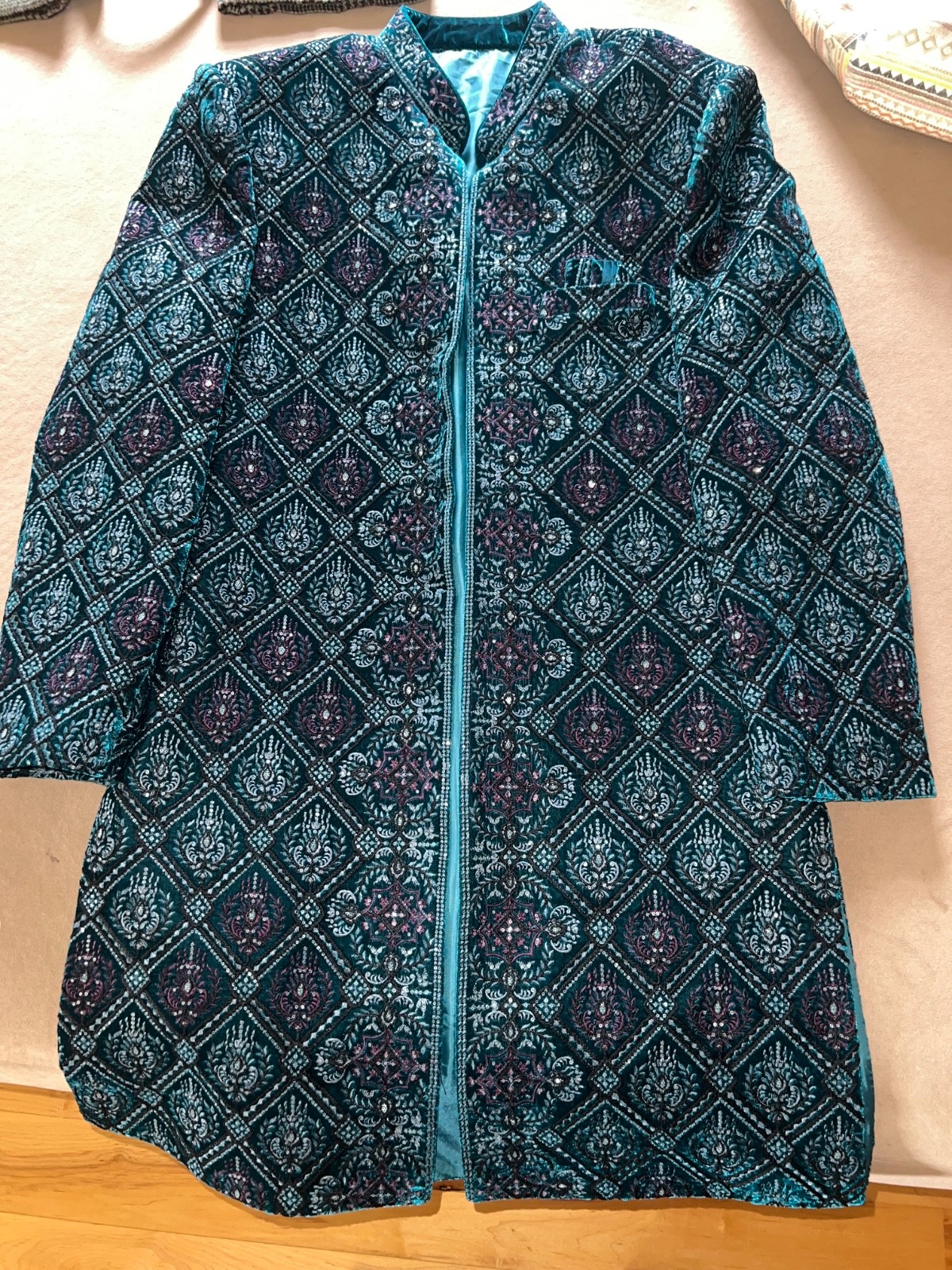 Custom Made Mens Indian Wedding Attire Full Set: Jacket, Kurta, Pant