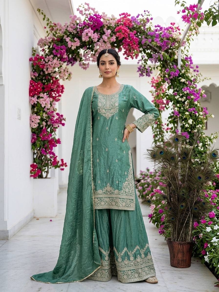 Designer Heavy Fancy Silk Salwar Embroidered Party Wear Ready To Wear Bollywood