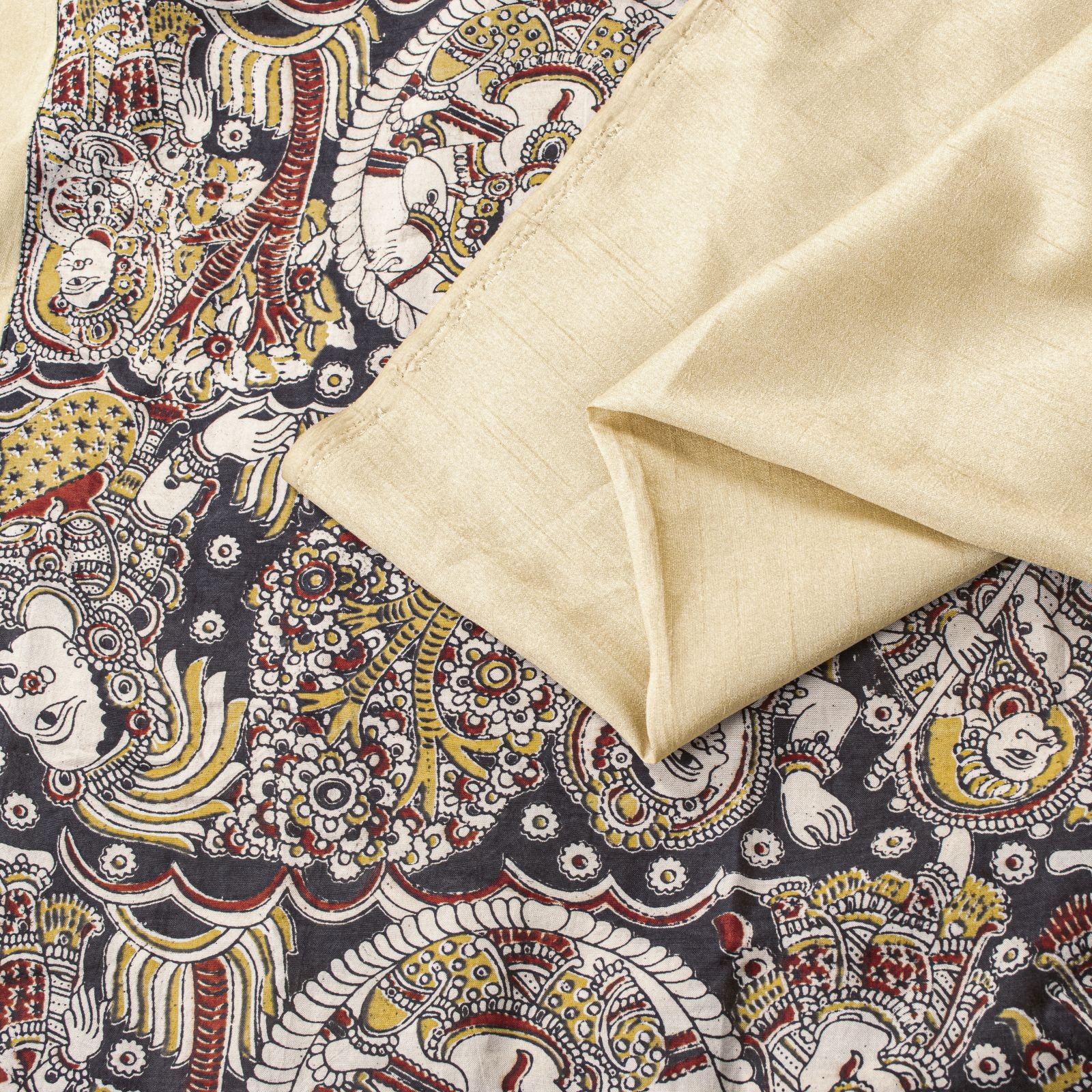 Sanskriti Vintage Saree Black Art Silk Handmade Pattachitra Epic Figure Sari 6.5