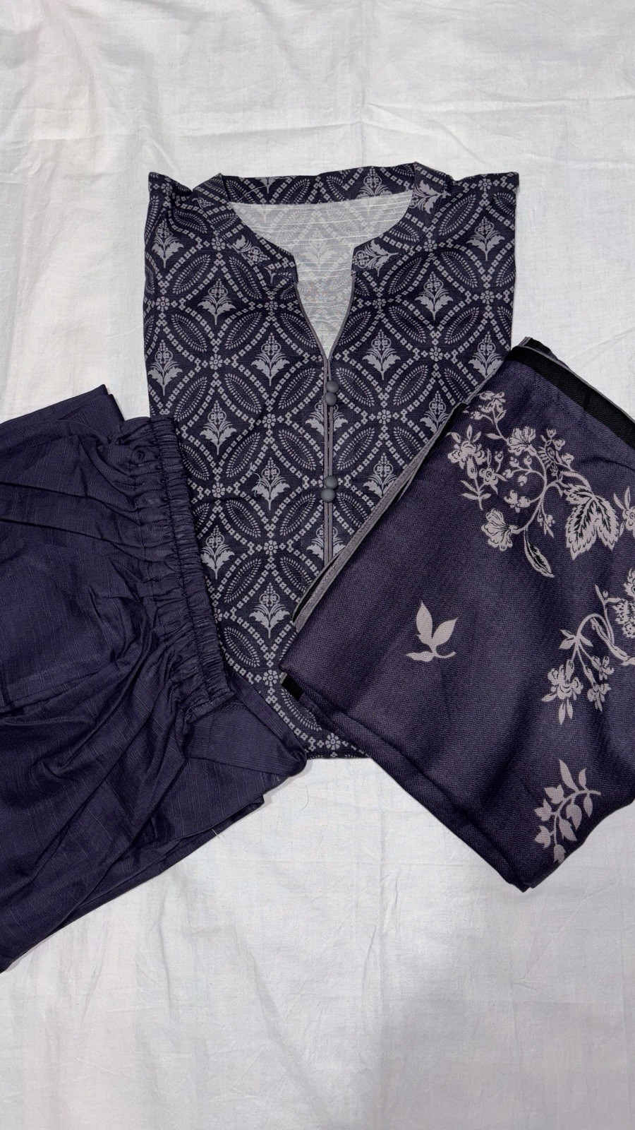 Navy Blue Cotton Salwar Kameez Women Three Piece Geometric Floral Printed Outfit