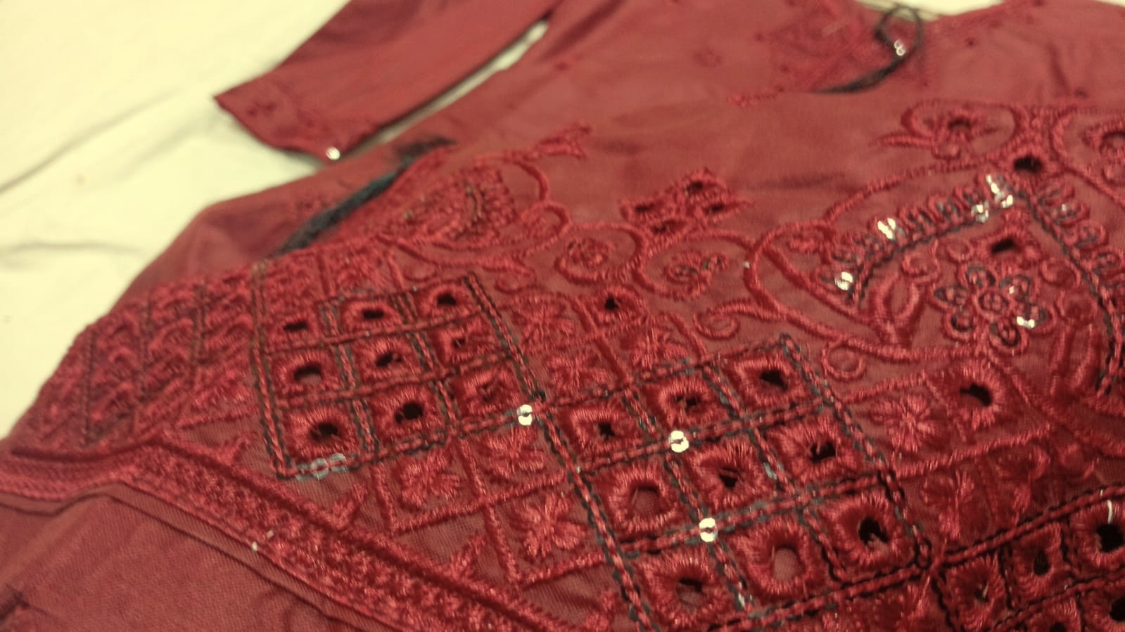 Cotton Embroidered Open Shirt style 2Piece Suit Bridal Red Kurti Trouser set