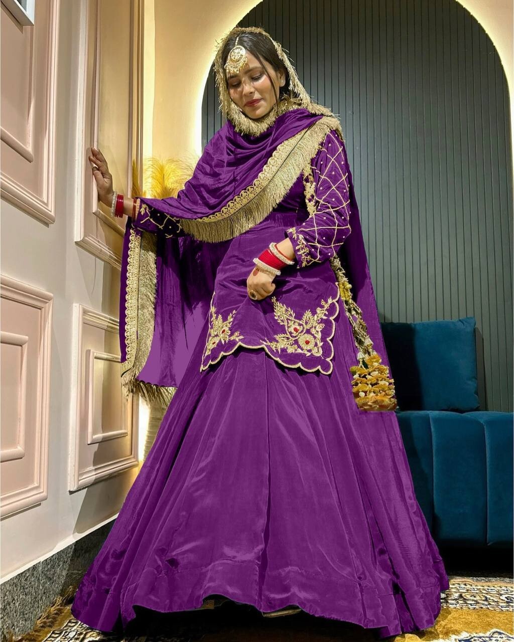 Classy Collection Purple Crepe Silk Top Lehenga With Dupatta For Women & Girls